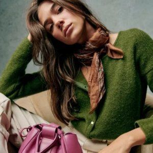 XS Sezane Gaspard Cardigan Sweater in Leaf Green